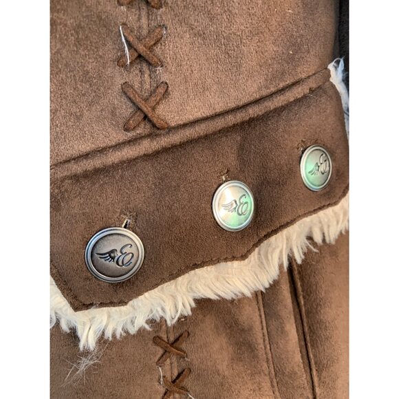 VTG Y2K Brown Esprit Faux Fur Sherpa Lined Coat Zip and Toggle Buttons RG10722 - Picture 10 of 11